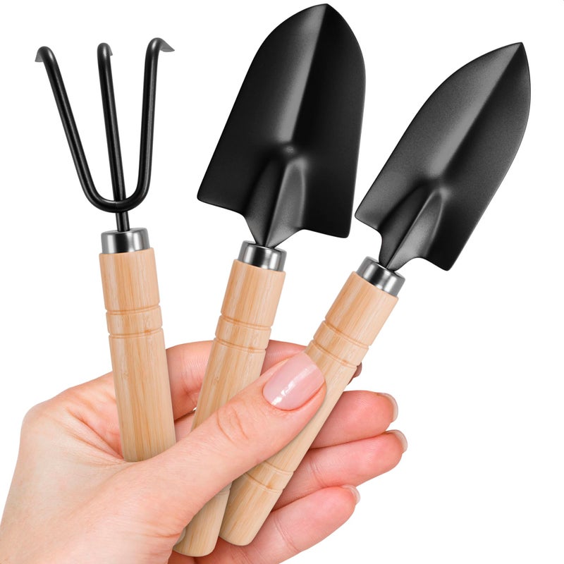 ZOKLU 3 Pcs Small Garden Tools for Gardening â€“ Planting Tools Set with Small Garden Shovel Hand, Ergonomic Hand Rake, Rustproof & Solid Wood Handle â€“ Shovels for Digging & Indoor Plant Care - Image 1